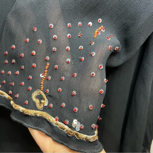 Chico's Uniquely Embellished Beaded V Neck Pullover Blouse Top Sz L Black Boho - Picture 7 of 11